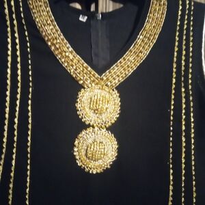 Black Dress with Gold Beaded Neckline